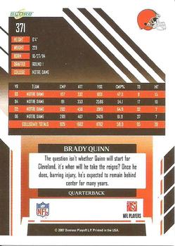 2007 Score #371 Brady Quinn Back