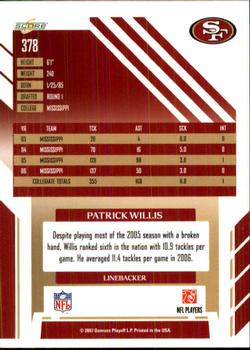 2007 Score #378 Patrick Willis Back