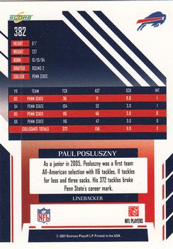 2007 Score #382 Paul Posluszny Back