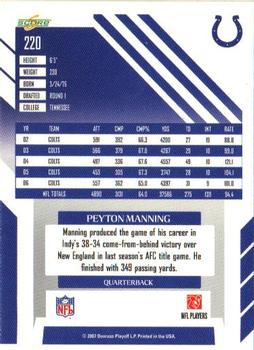 2007 Score #220 Peyton Manning Back