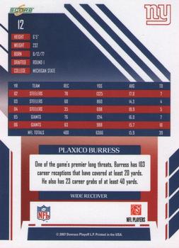 2007 Score Select #12 Plaxico Burress Back