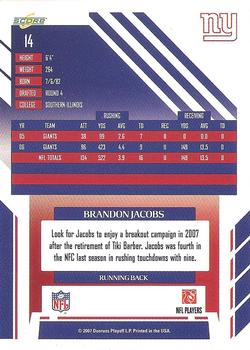 2007 Score Select #14 Brandon Jacobs Back