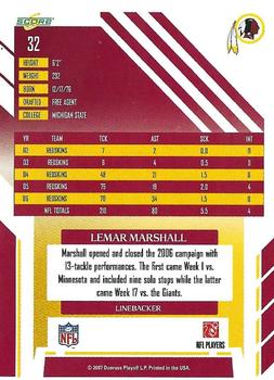 2007 Score Select #32 Lemar Marshall Back