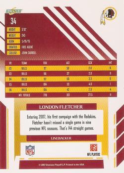 2007 Score Select #34 London Fletcher Back