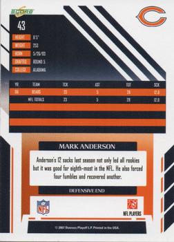 2007 Score Select #43 Mark Anderson Back