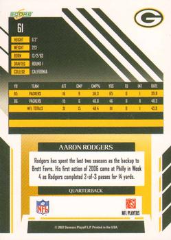 2007 Score Select #61 Aaron Rodgers Back