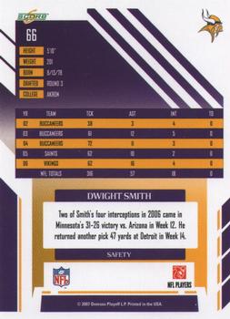 2007 Score Select #66 Dwight Smith Back