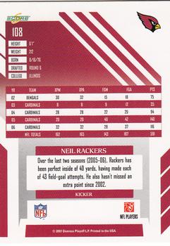 2007 Score Select #108 Neil Rackers Back