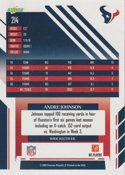 2007 Score Select #214 Andre Johnson Back