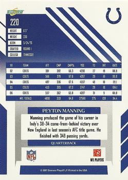 2007 Score Select #220 Peyton Manning Back