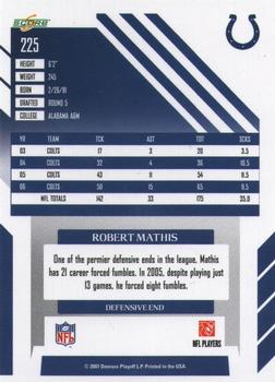 2007 Score Select #225 Robert Mathis Back