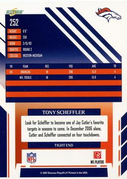 2007 Score Select #252 Tony Scheffler Back