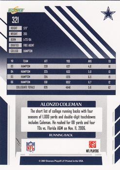 2007 Score Select #321 Alonzo Coleman Back