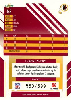 2007 Score Select #342 LaRon Landry Back