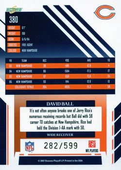 2007 Score Select #380 David Ball Back