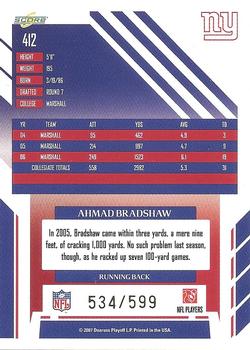 2007 Score Select #412 Ahmad Bradshaw Back