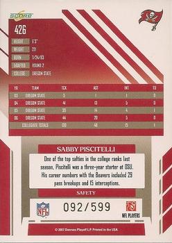 2007 Score Select #426 Sabby Piscitelli Back