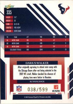 2007 Score Select #335 Darius Walker Back