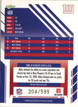 2007 Score Select #408 Brandon Myles Back