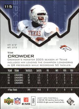 2007 SPx #115 Tim Crowder Back