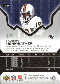 2007 SPx #116 Brandon Meriweather Back