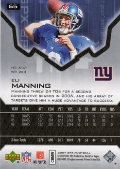 2007 SPx #65 Eli Manning Back