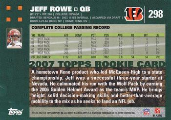 2007 Topps #298 Jeff Rowe Back