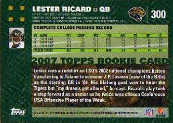 2007 Topps #300 Lester Ricard Back