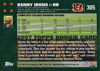 2007 Topps #305 Kenny Irons Back