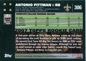 2007 Topps #306 Antonio Pittman Back