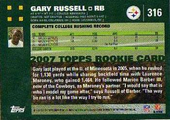 2007 Topps #316 Gary Russell Back