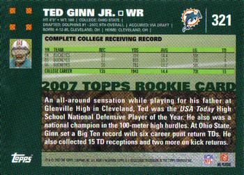 2007 Topps #321 Ted Ginn Jr. Back