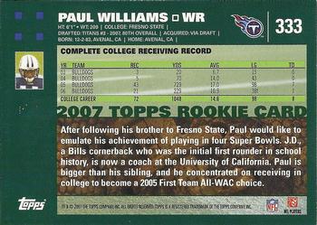 2007 Topps #333 Paul Williams Back