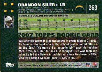 2007 Topps #363 Brandon Siler Back