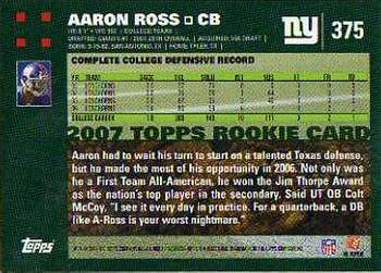2007 Topps #375 Aaron Ross Back