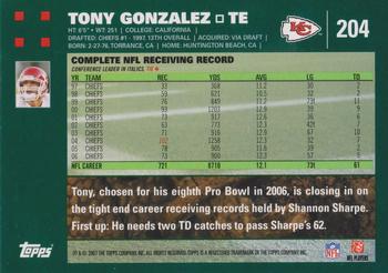 2007 Topps #204 Tony Gonzalez Back