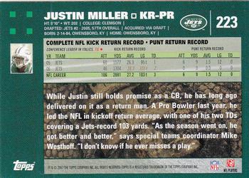 2007 Topps #223 Justin Miller Back
