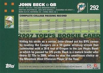 2007 Topps #292 John Beck Back