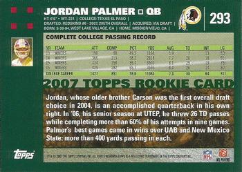 2007 Topps #293 Jordan Palmer Back