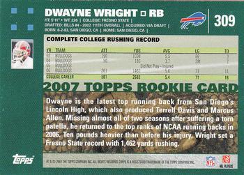 2007 Topps #309 Dwayne Wright Back