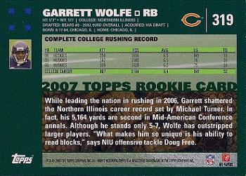 2007 Topps #319 Garrett Wolfe Back