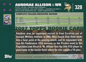 2007 Topps #328 Aundrae Allison Back