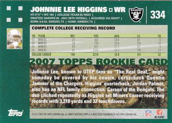 2007 Topps #334 Johnnie Lee Higgins Back
