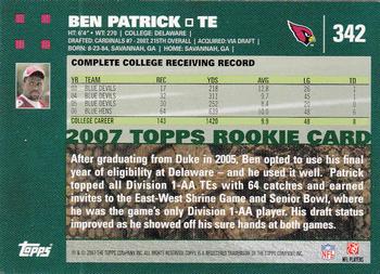 2007 Topps #342 Ben Patrick Back
