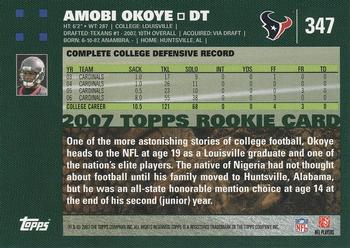 2007 Topps #347 Amobi Okoye Back