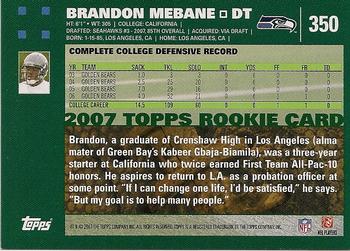 2007 Topps #350 Brandon Mebane Back