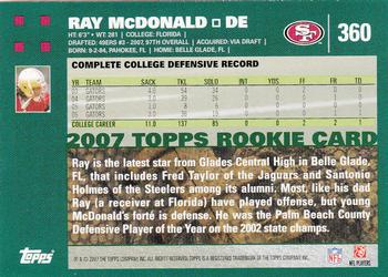 2007 Topps #360 Ray McDonald Back