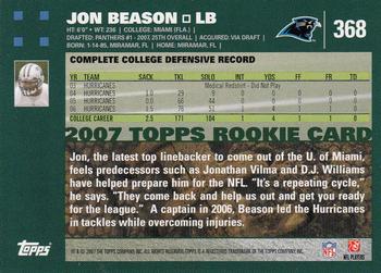 2007 Topps #368 Jon Beason Back