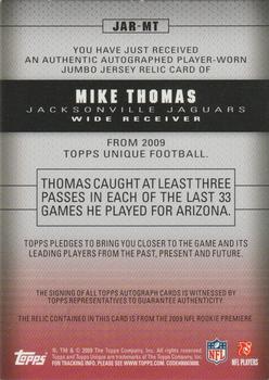 2009 Topps Unique - Jumbo Relic Patch Autographs #MT Mike Thomas Back