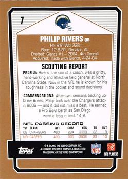 2007 Topps Draft Picks & Prospects #7 Philip Rivers Back